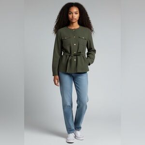 Planet Women’s Olive Green Pure Wool Tie Waist Utility Jacket Size 14